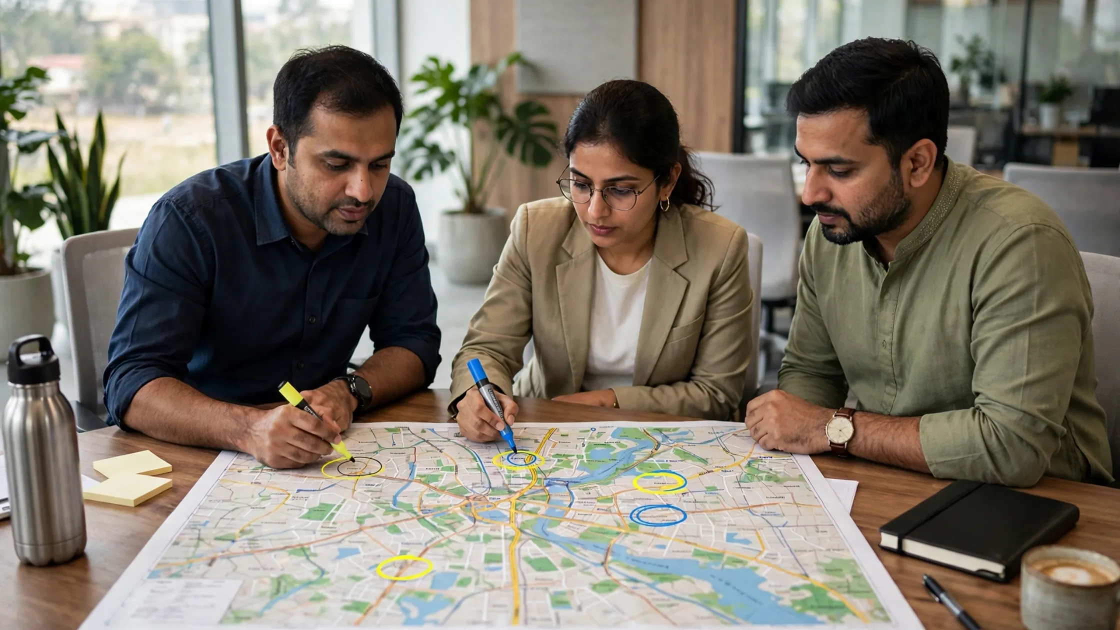 Buyers evaluating Bangalore property corridors on map